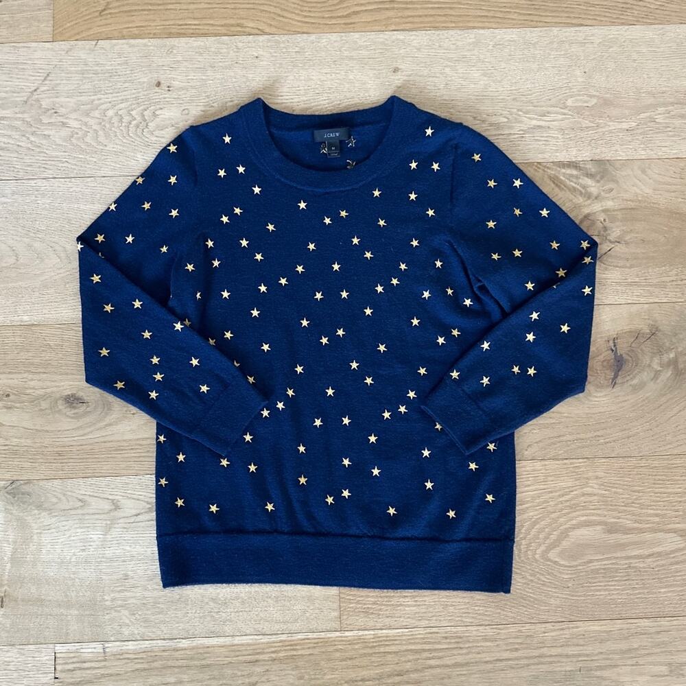J Crew - Starry Teddie Sweater in Navy Blue & Gold